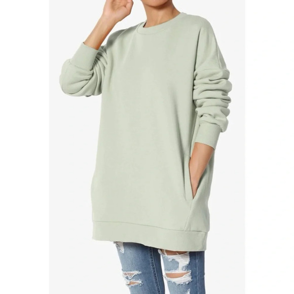 Zenana light blue oversized sweatshirt with pockets - Picture 1 of 7
